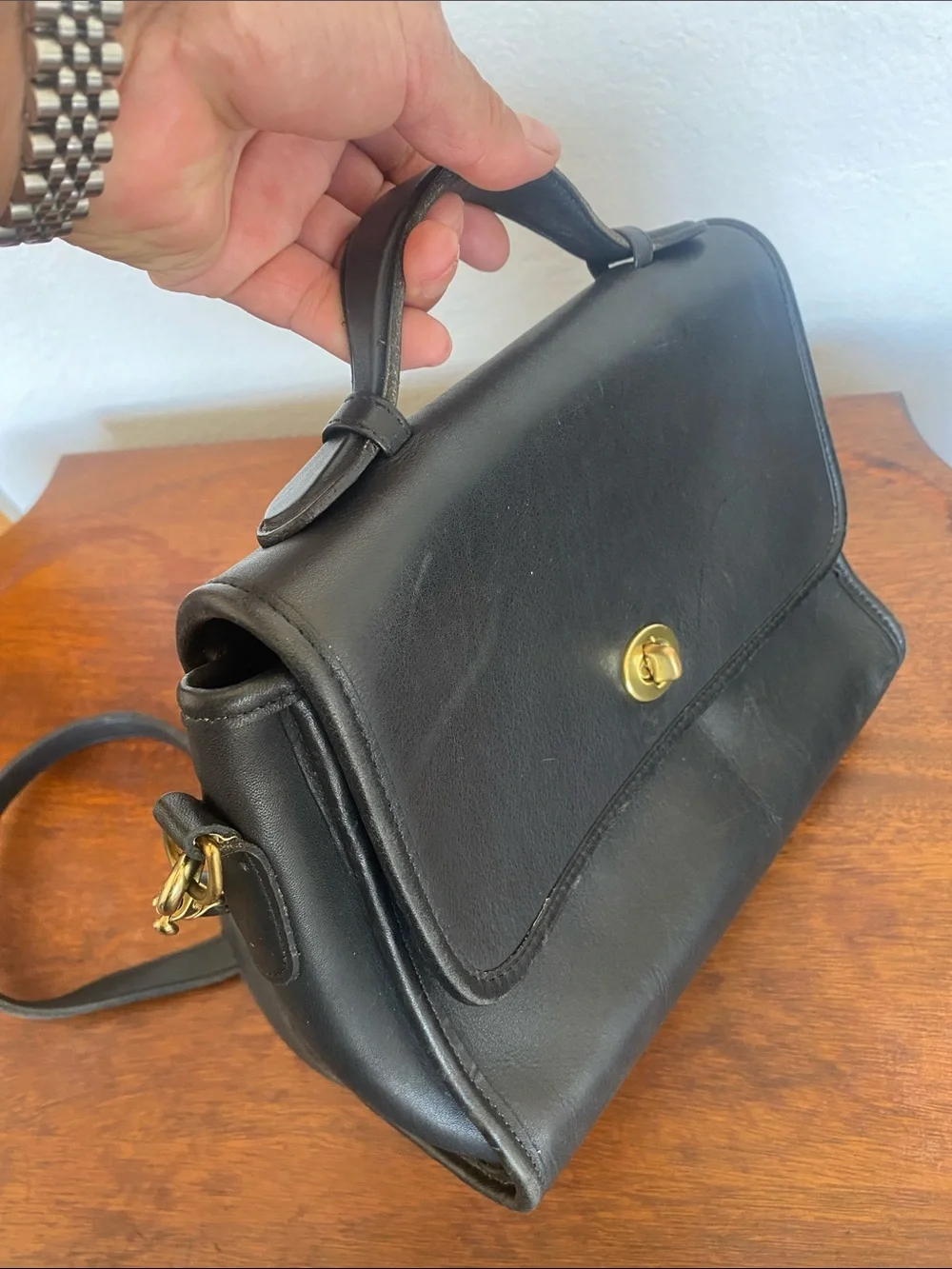 Coach Classic Black Leather Top-Handle Crossbody Bag